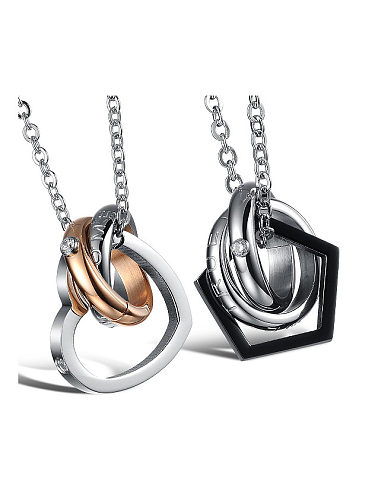 Collar de amantes de titanio con colgante de anillos geométricos de moda