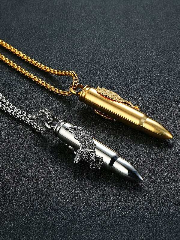 Stainless Steel With Gold Plated Personality Bullet Eagle Necklaces