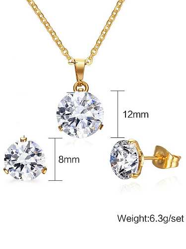 Stainless steel Cubic Zirconia Minimalist Round Earring and Necklace Set