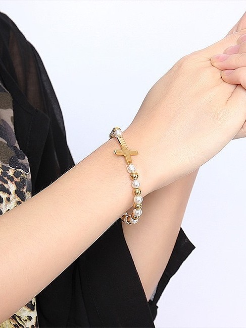 Elegant Gold Plated Cross Shaped Titanium Bracelet