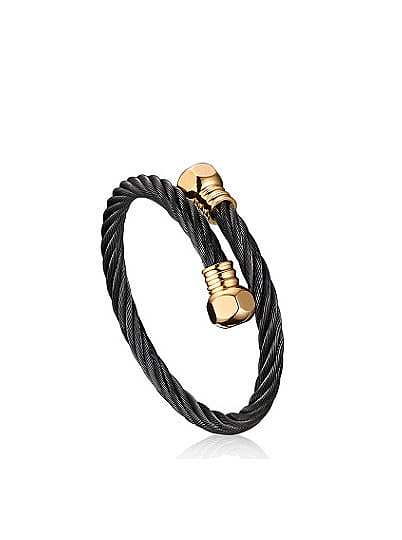 Exquisito brazalete de titanio geométrico de diseño abierto chapado en oro