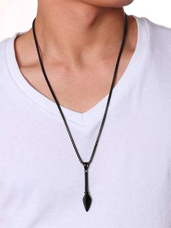Stainless Steel With Smooth Simplistic Irregular Spearhead Pendant Necklace