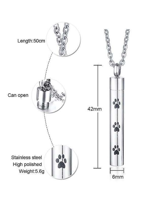 Edelstahl mit platinierten, schlichten, zylindrischen Pfotenabdruck-Halsketten