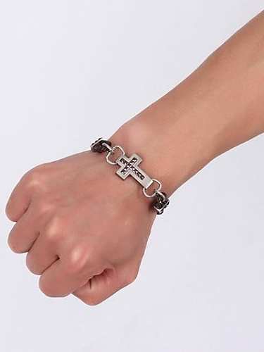 Personality Brown Cross Shaped Artificial Leather Bracelt