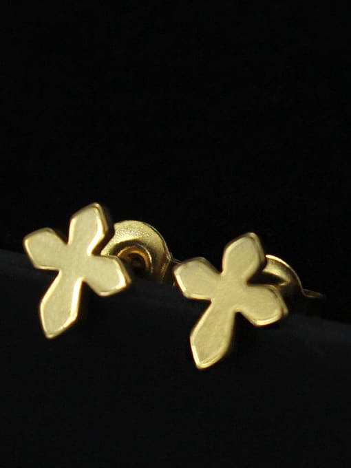 Fashion Gold Plated Cross Shaped Titanium Stud Earrings
