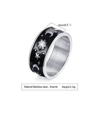 Titanium Steel Enamel Star Moon Vintage Band Ring