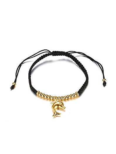 Pulsera de titanio chapado en oro con forma de delfín de longitud ajustable