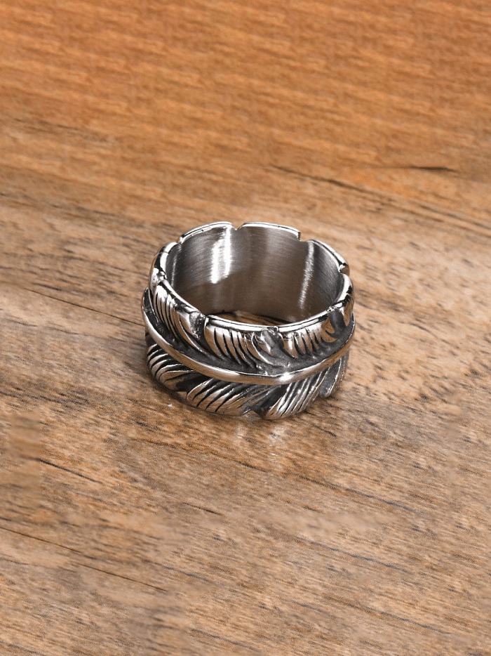 Titanium Steel Feather Vintage Band Ring