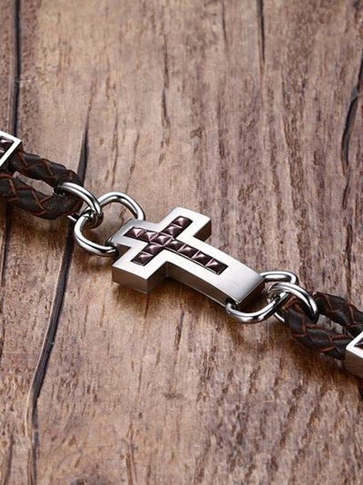 Personality Brown Cross Shaped Artificial Leather Bracelt