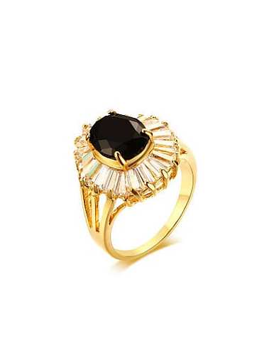 Anillo de cobre de circón negro chapado en oro de moda