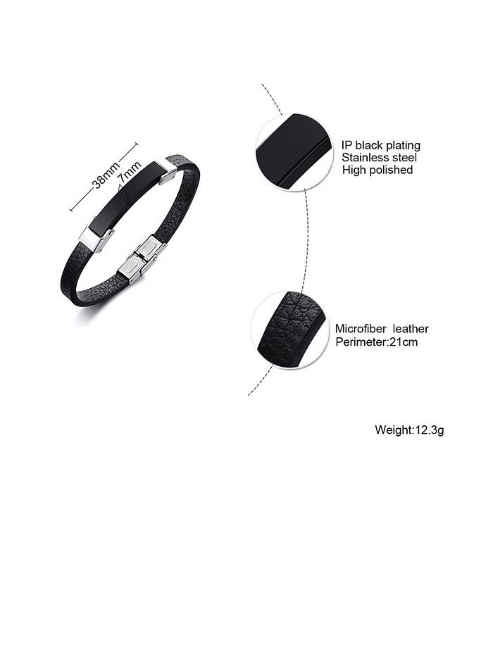Titanium Black Leather Geometric Minimalist Band Bracelets