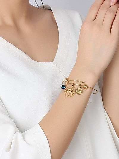 Bracelet en titane en forme d'étiquette plaqué or à la mode