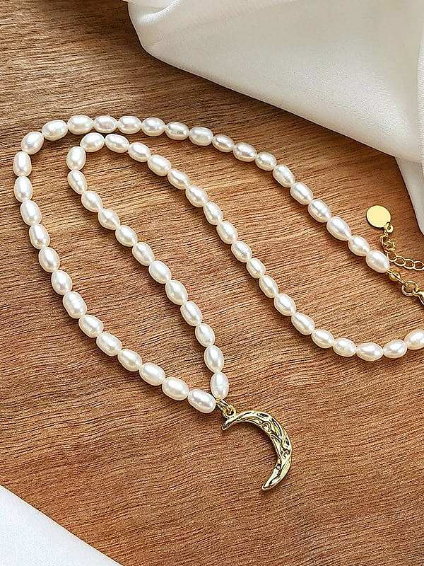 Stainless steel Freshwater Pearl Moon Minimalist Necklace