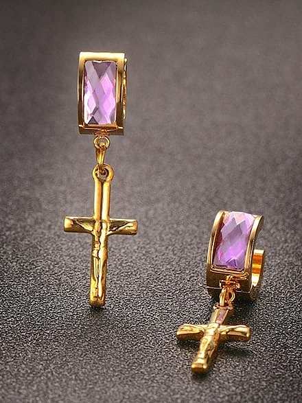 Fashionable High Polished Cross Shaped Rhinestone Drop Earrings