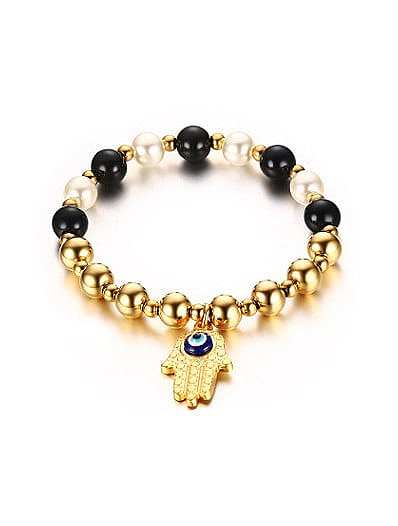 All-match Palm Shaped Artificial Pearl Titanium Bracelet