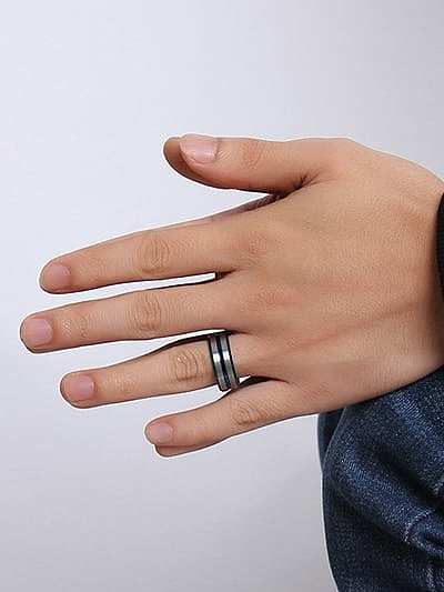 Fashionable Blue Geometric Shaped Stainless Steel Men Ring