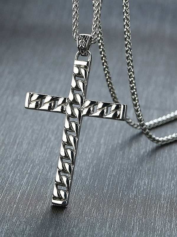 Acier inoxydable avec colliers croix simplistes plaqués platine