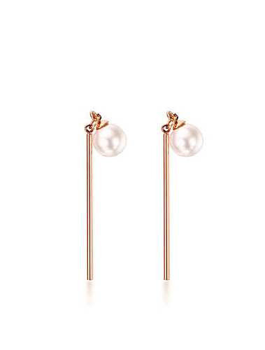 Elegant Rose Gold Plated Artificial Pearl Titanium Drop Earrings