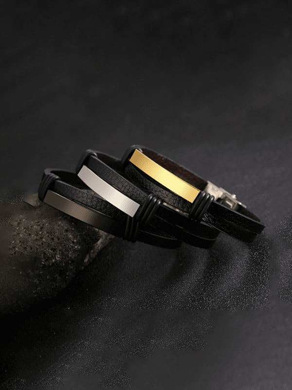 Bracelet jonc géométrique Hip Hop en cuir en acier inoxydable