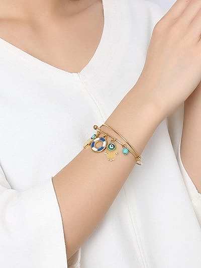 All-match Gold Plated Palm Shaped Turquoise Bangle