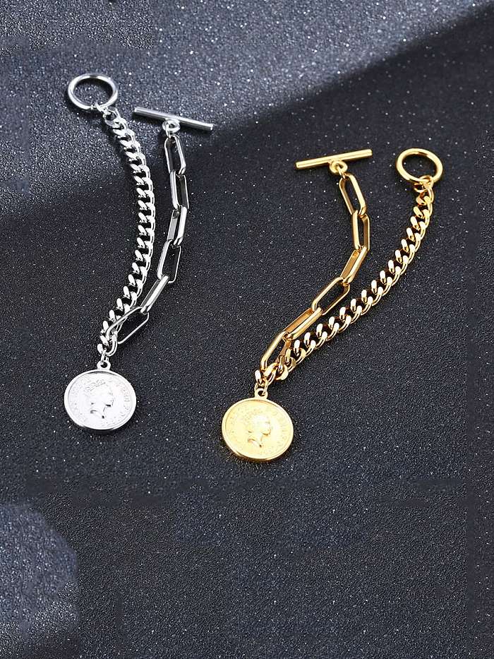 Stainless Steel With White Gold Plated Simplistic Round Pendant Bracelets