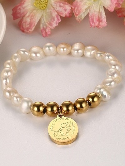 Bracelet de perles d'eau douce en forme d'étiquette plaqué or créatif
