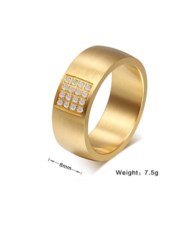 Titanium Steel Rhinestone Geometric Vintage Band Ring