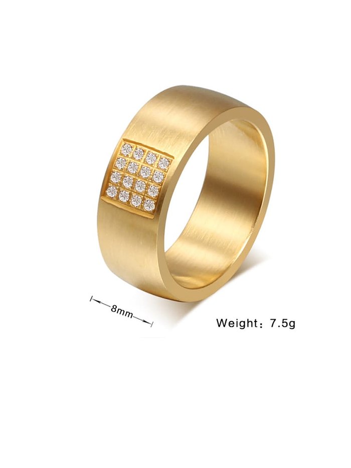 Titanium Steel Rhinestone Geometric Vintage Band Ring