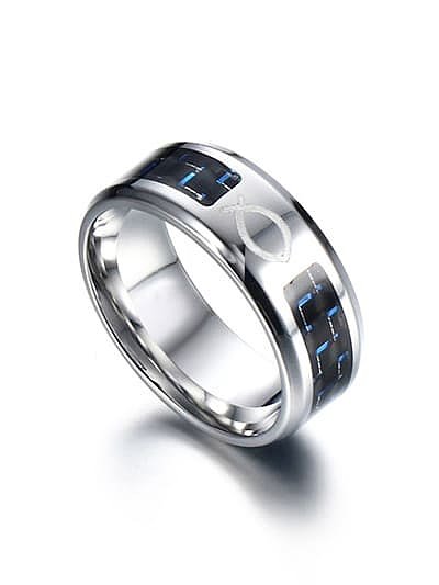 Aço inoxidável com azul preto fibra de carbono anel masculino simples