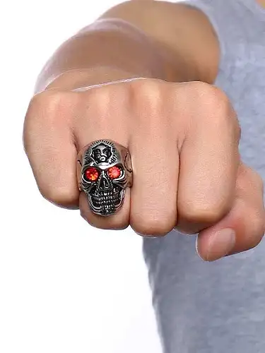 Stainless steel Rhinestone Skull Vintage Band Ring