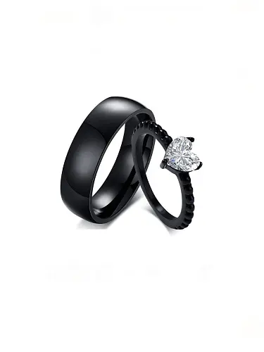 Titanium Steel Cubic Zirconia Heart Minimalist Band Ring