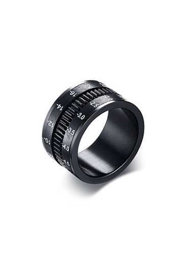Trendy Black Gun Plated Camera Lens Shaped Titanium Ring
