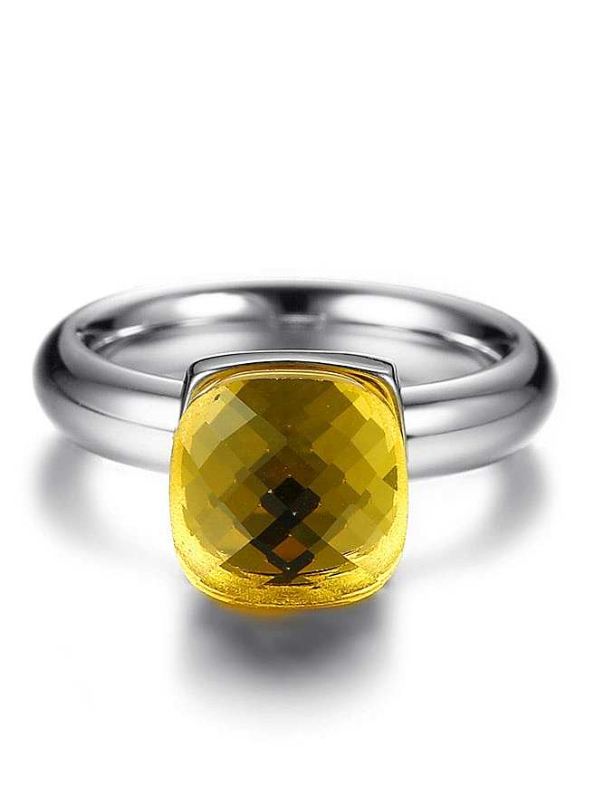 All-match Yellow Glass Bead Stainless Steel Ring