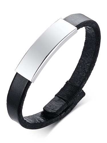 Bracelet minimaliste géométrique en cuir en acier inoxydable