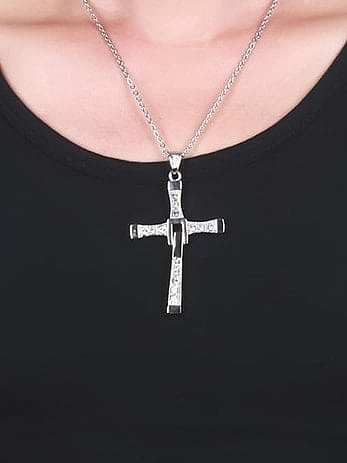 Titanium Rhinestone White Cross Minimalist Regligious Necklace