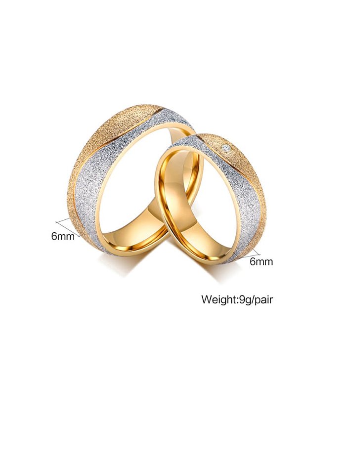 Stainless Steel With Gold Plated Simplistic Round Two-Tone Couple Band Rings