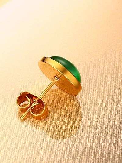 Green Round Shaped Opal Titanium Stud Earrings