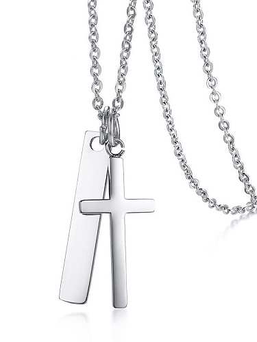 Collar religioso vintage de cruz lisa de acero de titanio