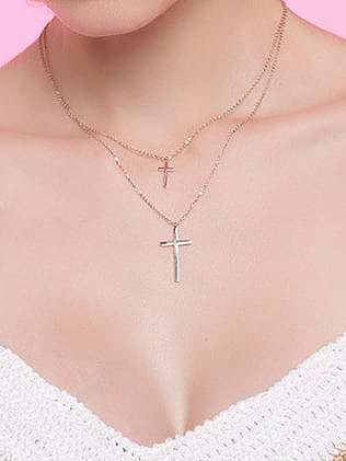 Elegant Double Layer Design Cross Shaped Titanium Necklace