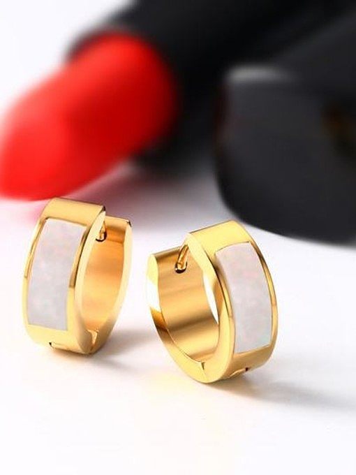 Creative Gold Plated Colorful Shell Titanium Clip Earrings