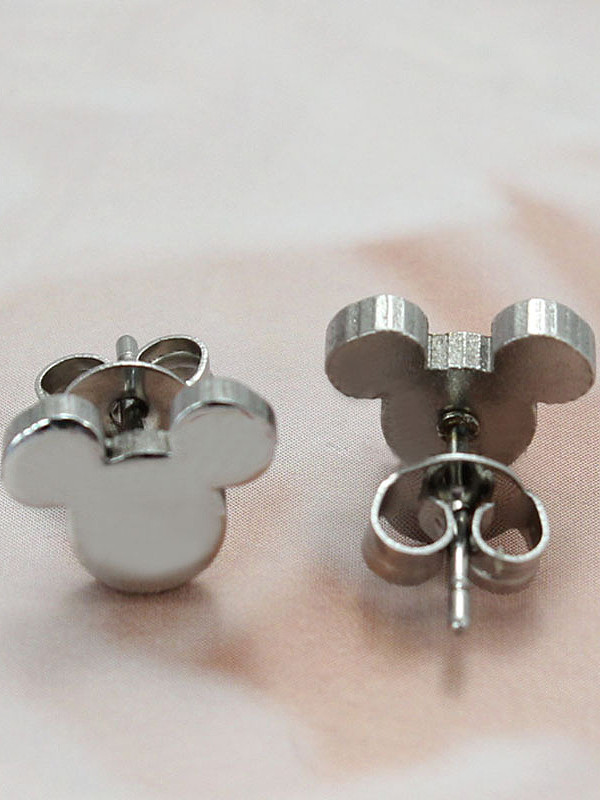 Cute Gold Plated Mickey Mouse Shaped Titanium Stud Earrings