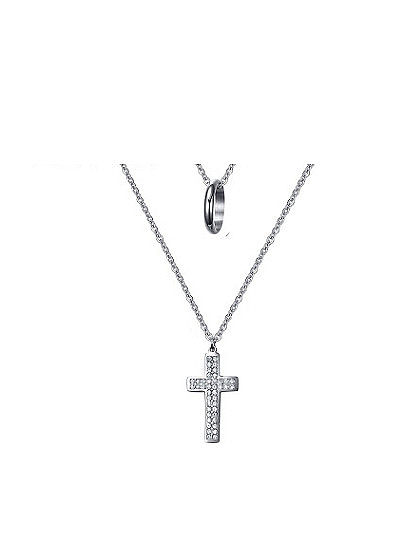 Fashionable Cross Shaped Rhinestone Double Layer Necklace