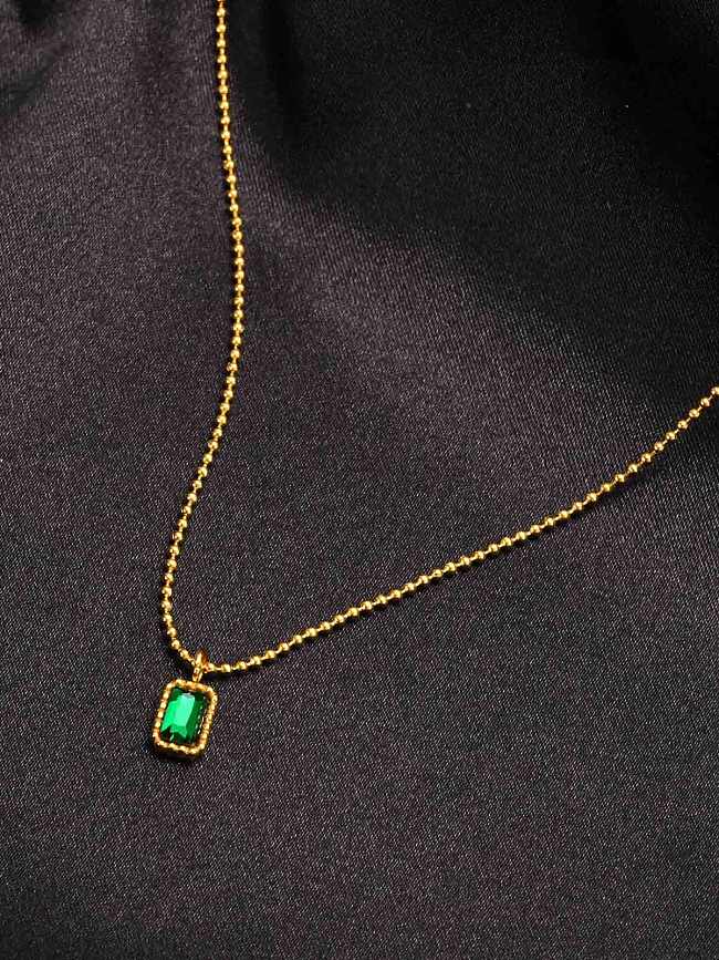 Collier chaîne de perles vintage géométrique en pierre de verre en acier inoxydable