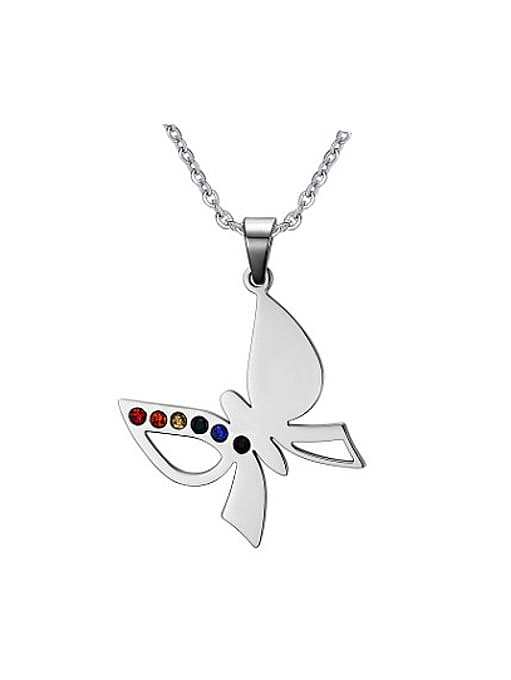 Elegant Butterfly Shaped Colorful Zircons Titanium Pendant