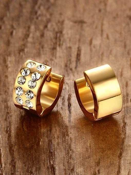 All-match Gold Plated Rhinestone Titanium Clip Earrings