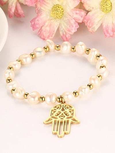 All-match Gold Plated Palm Shaped Freshwater Pearl Bracelet