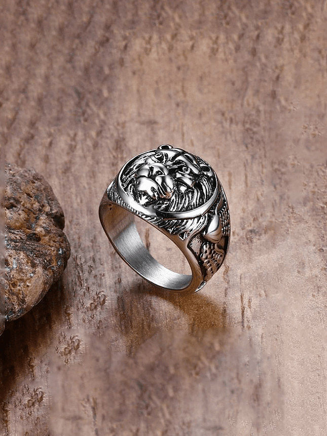 Stainless steel Lion Hip Hop Band Ring