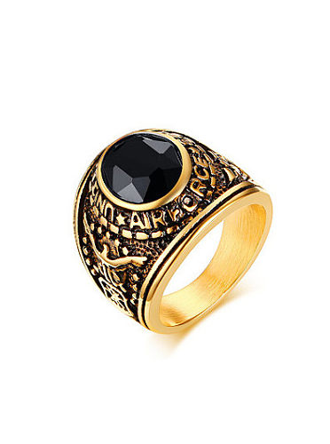 Personality Gold Plated Black Rhinestone Titanium Ring