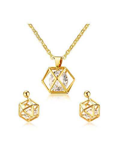 Luxury Gold Plated Geometric Zircon Two Pieces Jewelry Set