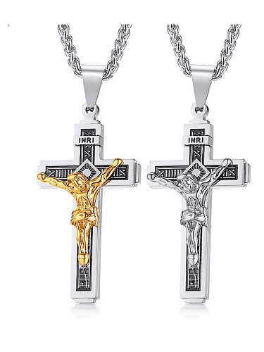 Collar religioso vintage con cruz de acero inoxidable
